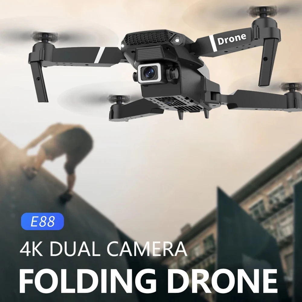 Drone Camera Wide Angle - Professional Drone E88 4Kมุมกว้างHD 1080Pกล้องWiFi FPVความสูงถือแบบพับได้RC